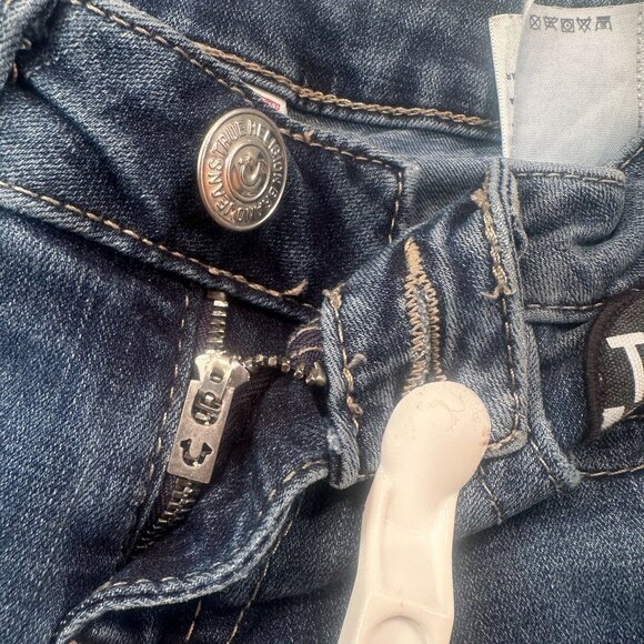 True Religion TR Patches Denim Jeans Mid Rise Zip Super Skinny Y2K Stretch - Picture 5 of 15